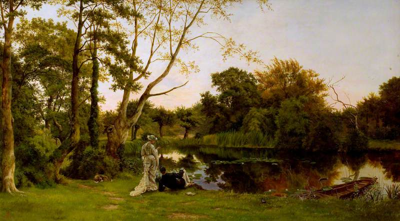 Still Waters: A Lady Fishing and Her Companion Reclining beside Her