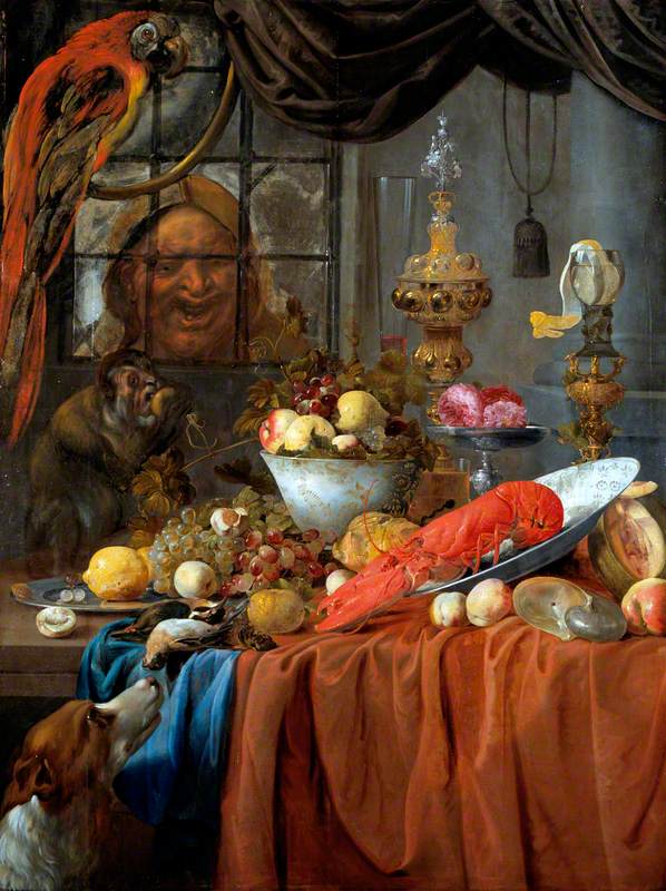 Still Life with Fruit, Lobster and Silver Vessels