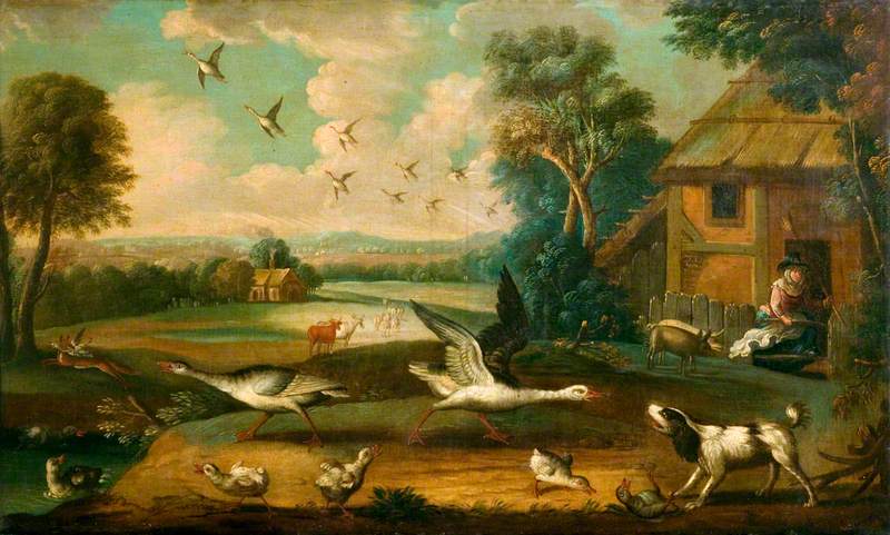 A Farmyard with Birds and Poultry