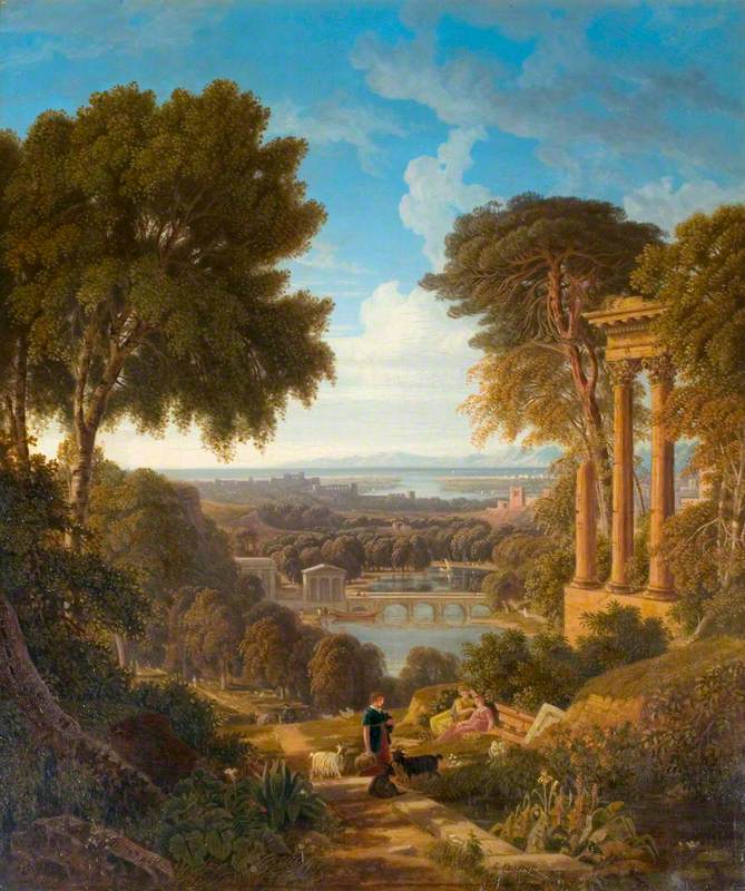Landscape with Classical Ruins, Figures and Goats