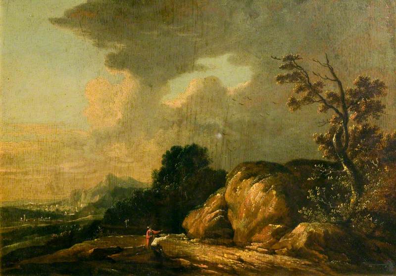 Rocky Landscape with Figures and Mountains