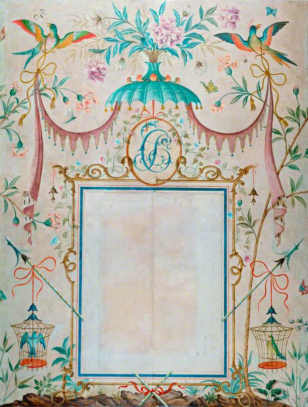 Wallpaper in the Chinoiserie Style, with a Picture Frame as its Central Motif, Painted to House Picasso's 'L'enfant au pigeon'