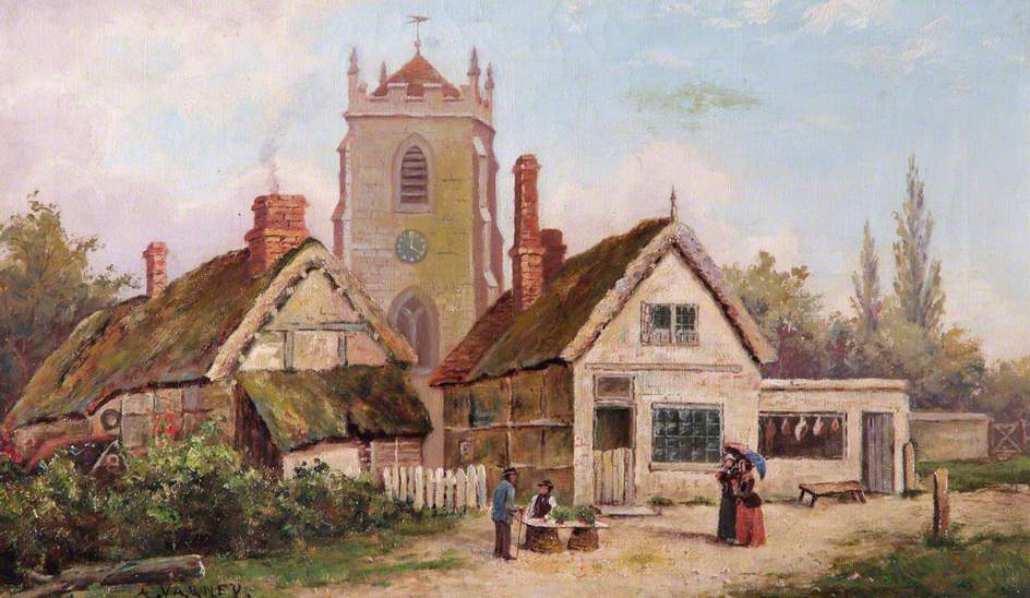 Original Parish Church And Cottages Leamington Art Uk