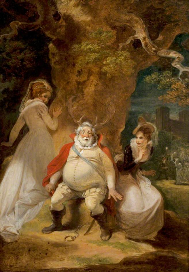 'The Merry Wives of Windsor', Act V, Scene 5, Falstaff Disguised as Herne with Mrs Ford and Mrs Page