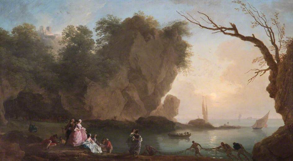 Sunset: View over a Bay with Figures