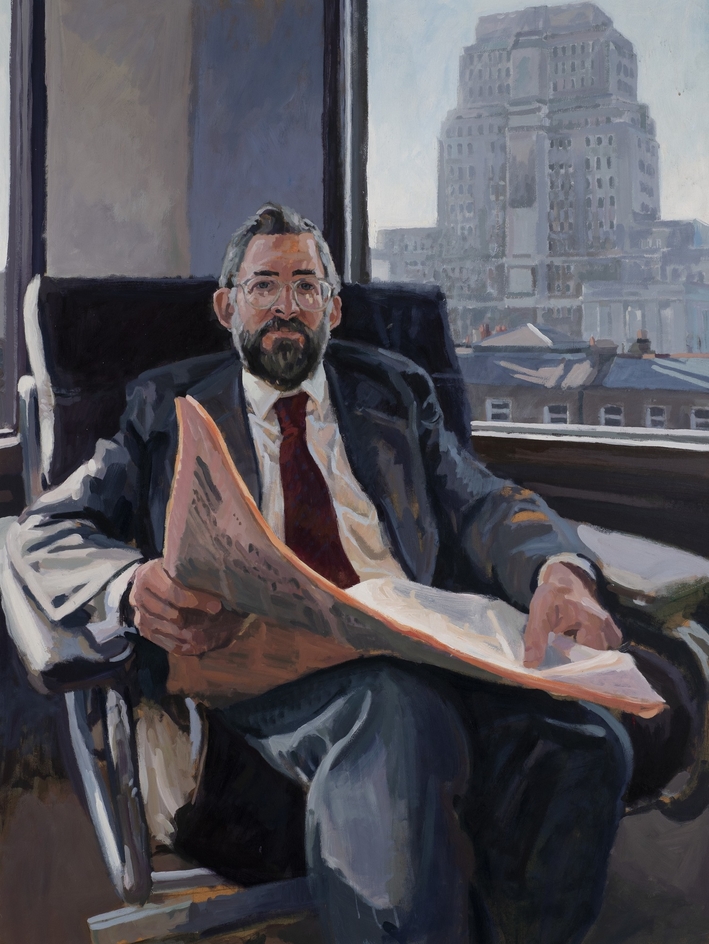 Professor Terry Daintith, Seated Holding a Newspaper