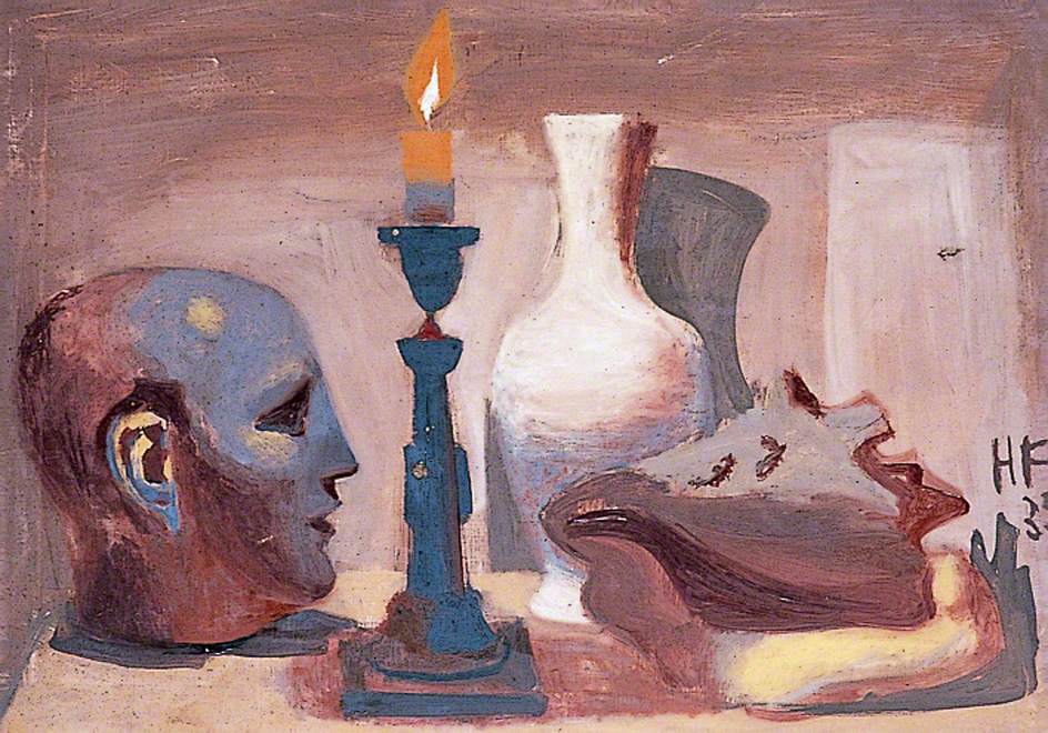 Still Life of a Bust, a Candle, a Vase and a Shell